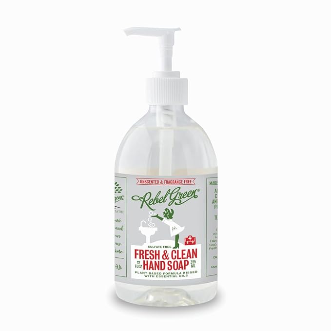 Rebel Green Fresh & Clean Hand Soap - Moisturizing Natural Liquid Hand Soap for Bathroom & Kitchen - Unscented, 12 Fl oz, Pack of 2