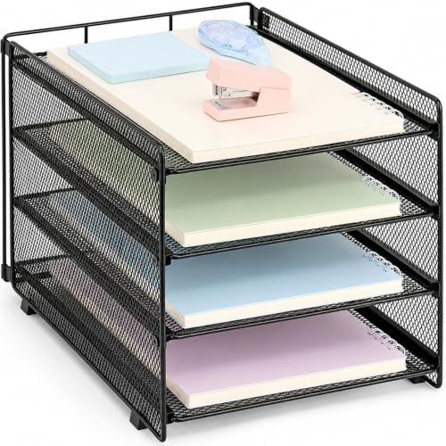 OPNICE Desk Organizer, 4-Tier Paper Organizer Letter Tray, Black