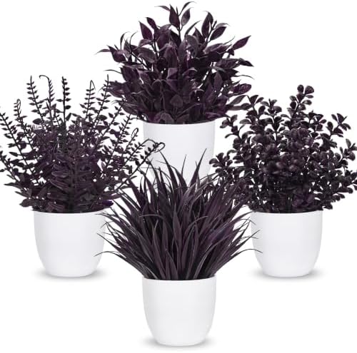 Der Rose 4 Pack Purple Artificial Plants in Pots, Halloween Fall Decor