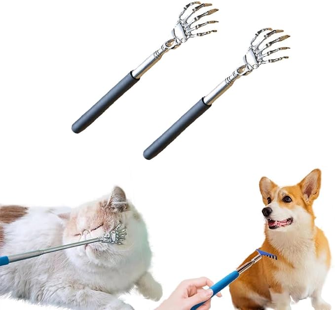 2PC Cat Comb Telescopic Teaser Wand Retractable Scratch Comb Tickle Handy Interactive Play Toy for Small Animal Rabbit Ferret Guinea Pig Dog (Claw)