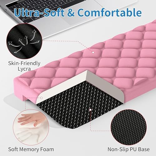 MEKASS L-Shaped Desk Elbow Pad for Desk, Memory Foam Elbow Support Padding with Non-Slip, Ergonomic Desk Edge Cushion, Wrist Comfort Support for Office Home 2 Pcs (Diamond Pink)