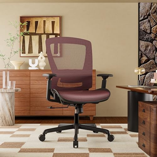 ELABEST Mesh Office Chair,Ergonomic Computer Desk Chair,Sturdy Task Chair- Adjustable Lumbar Support & Armrests,Tilt Function,Comfort Wide Seat,Swivel Home Office Chair (Red)
