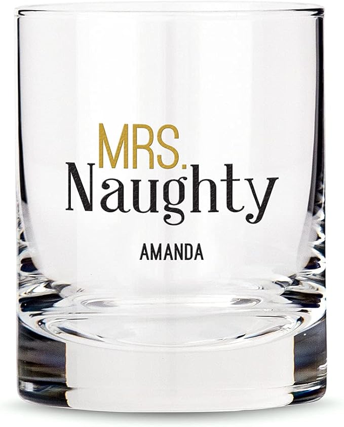 WEDDINGSTAR Personalized Whiskey Glass 11oz - Mrs. Naughty Print