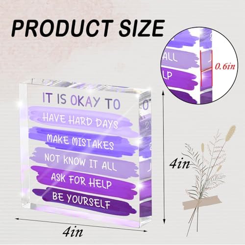 Mental Health “It Is Okay To...” Desk Sign - 4x4 Inch Purple Acrylic Affirmation Decor for Women, Therapy Office Decor, Self-Compassion Gifts, Anxiety Relief & Positive Workspace Accessories