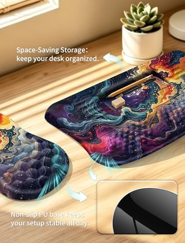 2-in-1 Set, Ergonomic Keyboard Stand with Wrist Rest and Mouse Pad with Wrist Support, Memory Foam for Carpal Tunnel Pain Relief, Improves Wrist Typing Posture, Starry Sky