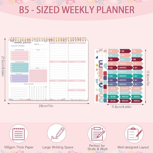 Thboxes Weekly Desk Planner, 8.5x11In To Do List Notepad, 52 Sheets, Floral