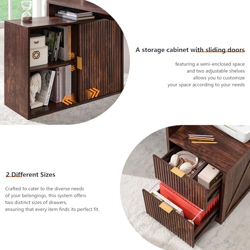67" Modern Desk with Storage Cabinet & 2 Drawers, Built‑in Outlet