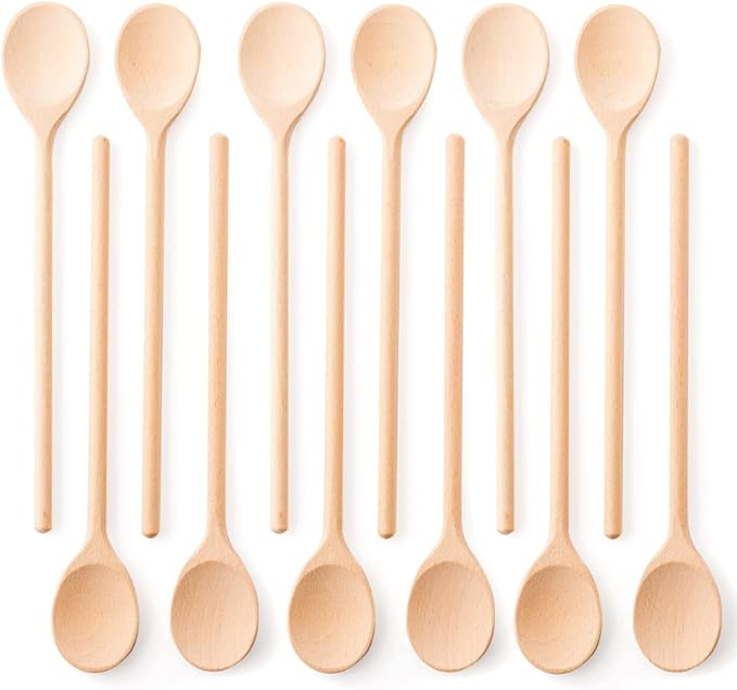 Mr.Woodware 10 Inch Wooden Spoons for Cooking - Set of 12 Long Handle Wooden Spoon for Mixing, Stirring, Tasting - Kitchen Wooden Utensils For Cooking and Crafts, Personalized Engraved Wood Burning