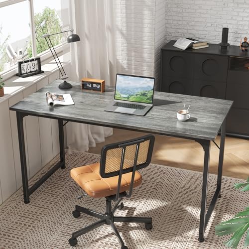 Huuger Modern Simple Office Desk, 55 Inch, Gaming & Work Desk with Storage, Large Legroom, Metal Frame, Grey