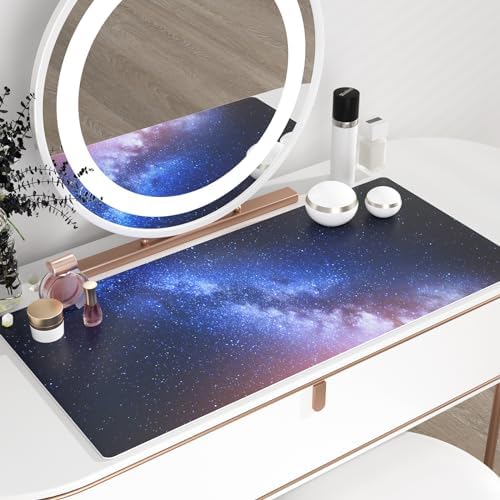 QiyI PU Leather Large Mouse Pad, Office Decor, 31.5" x 15.7", Blue Galaxy