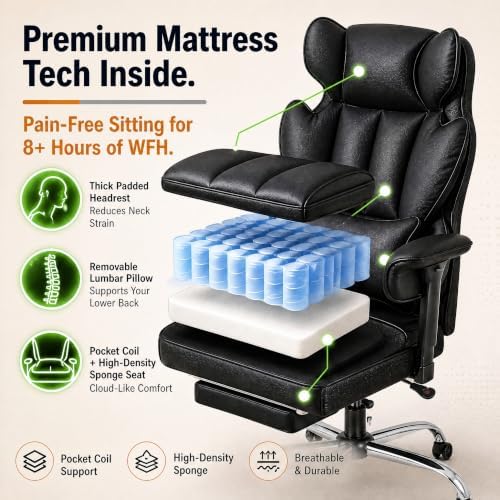 Furmax Big and Tall Office Chair, High Back Gaming Chair with Footrest for Heavy People, 400LBS Ergonomic Comfy Office Chair with Adjustable Armrests for Home Office (Black)