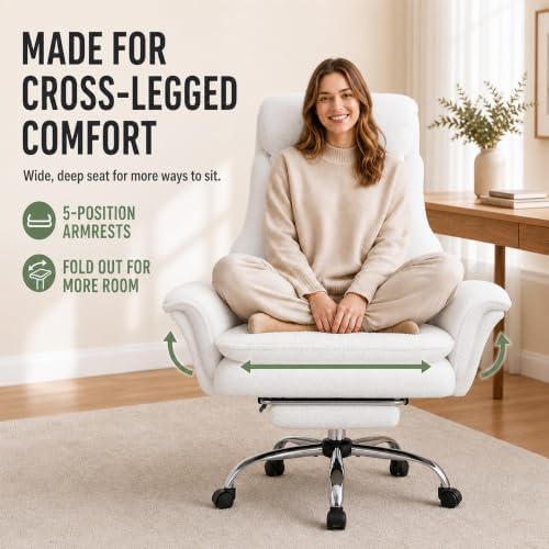 Criss Cross Office Chair with Wheels,Flip-Up Arms and Footrest, White