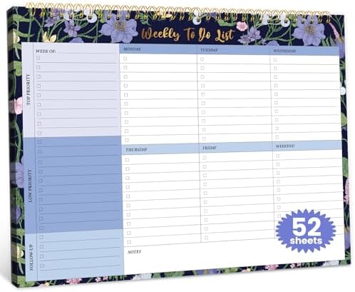 Weekly To Do List Notepad with 52 Undated Sheets（8.5"×11"）- Undated Weekly Planner Notepad for Office Desk Accessories and Supplies - Blue Meadow