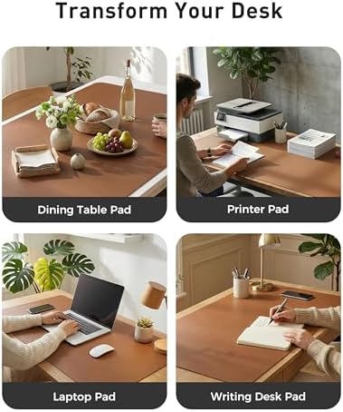 Aothia Faux Leather Desk Mat - Large Mouse Pad, Non-Slip PU Leather Blotter, Waterproof Writing Surface for Office and Home (Brown, 63" x 17")