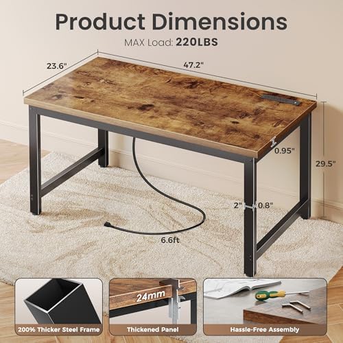 Huuger 48 x 24 inch Desk with Power Outlets & 0.95 Inch Thicker Desktop