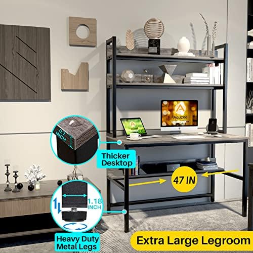 Aquzee Desk with Hutch, Computer Desk with Shelves, 47 Inch