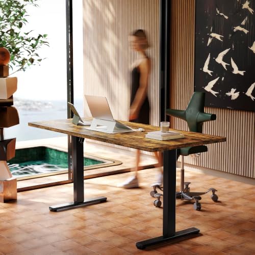 HUANUO 63x28 Inch Electric Standing Desk, Height Adjustable, Rustic Brown