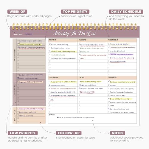 Weekly To Do List Notepad with 52 Undated Sheets（8.5"×11"）6 Pack - Undated Weekly Planner Notepad for Office Desk Accessories and Supplies - Midnight Lilac