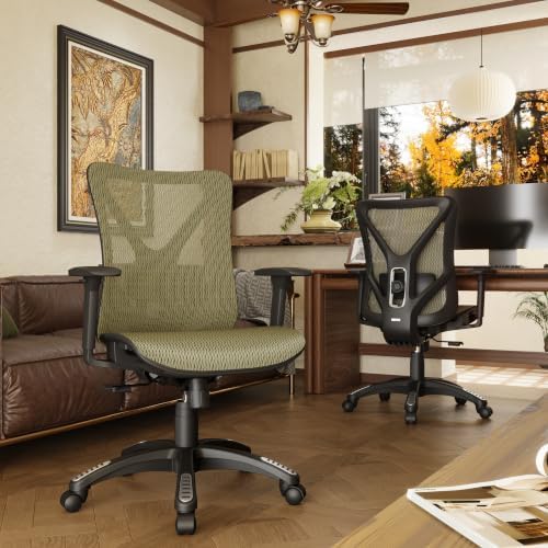 Ergonomic Office Chair, Mesh Computer Desk Chairs with BIFMA X5.1 Certified, Adjustable Lumbar Support, 3D Arm, Tilt Back, Wide Seat, Comfy Swivel Work Task Chair for Company and Home (Satin Gold)