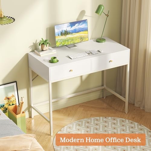 SUPERJARE White Vanity Desk with Drawers, 31.5 inch Computer Desk