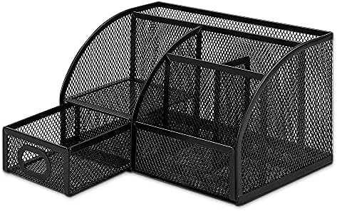 Amazon Basics Mesh Pen Holder and Desktop Desk Organizer, Office Caddy Storage for Writing Utensils, 9.1 x 5.9 x 5.5 inches, Black