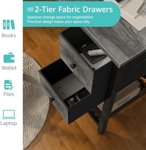Lufeiya Computer Desk with Fabric Drawers, 40 Inch Gaming Desk for Small Space Home Office, Modern Simple Study Writing Table PC Desks for Bedroom, Gray