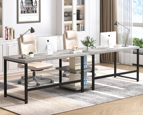 FOLUBAN 47 Inch Home Office Desk, Modern Computer Desk with Storage Shelves, Small Study Writing Gaming Table Workstation for Living Room Bedroom, Industrial Light Grey