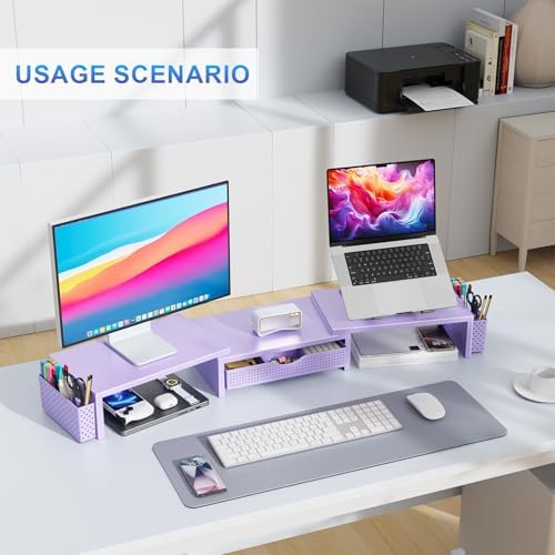 gianotter Dual Monitor Stand Riser With Drawer and 2 Pen Holders