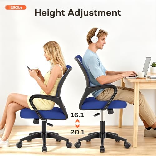 BestOffice Ergonomic Office Chair | Mid-Back Swivel Desk Chair | Blue