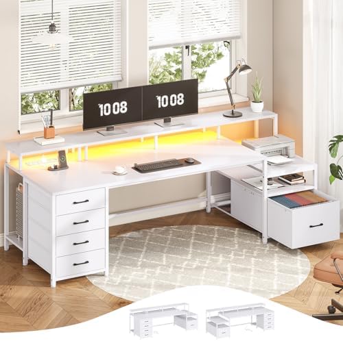 SEDETA 75'' Large Home Office Desk with 5 Drawer, Power Outlet, File Drawer