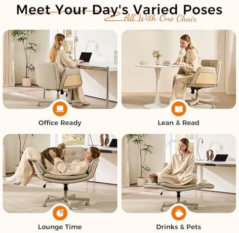 amseatec Criss Cross Office Chair, Swivel Makeup Vanity Chair with Wheels