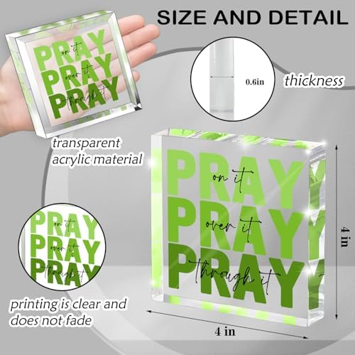 Ideal Christian Gifts for Women - Pray On It,Pray Over It - Bible Verse Desk Art, Inspirational Decor, Green Dorm Room Decor for Women, Desk Decorations for Office, 4 x 4 inches（Green）