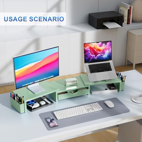 gianotter Dual Monitor Stand Riser With Drawer and 2 Pen Holders