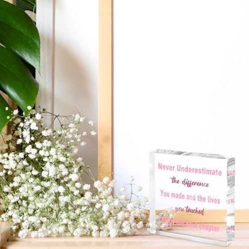 Retirement Gifts for Women - Boss Present for Lady - Pink Acrylic Decoration Office Desk Decor Retirement Decorations - Coworker Leaving Gifts for Women