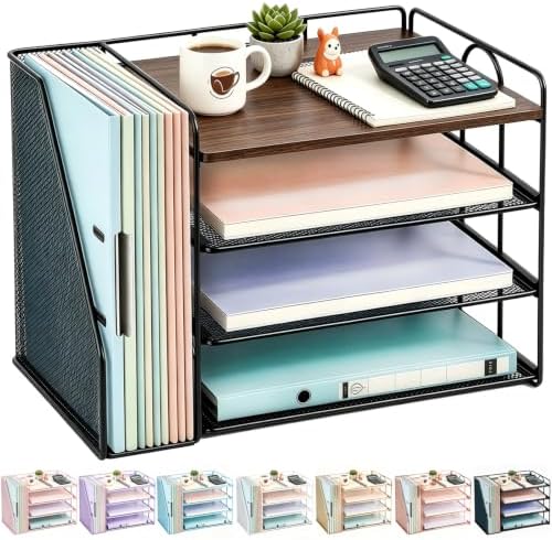 gianotter 4-Tier Wood Paper Organizer With Magazine Holder