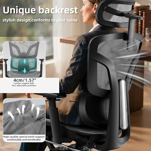 Ergonomic Office Chair with Footrest 4-Level Adjustable Lumbar Suppor