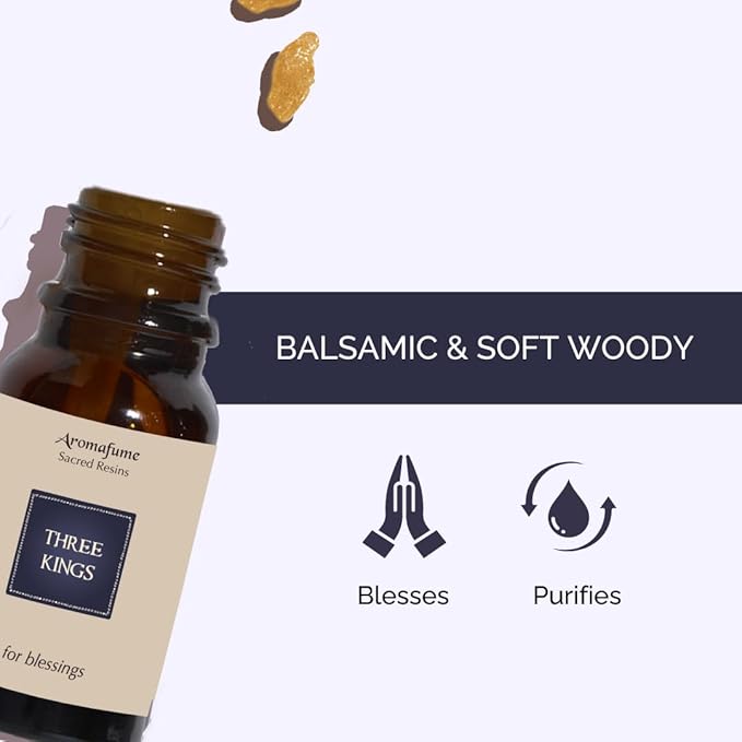 Three Kings Resin Essential Oil Diffuser Blend | 3 x 10ml / 0.33 fl oz | Ideal for Spirituality & Rituals | Made with Pure Boswellia, Serrta & Benzoin extracts | Non-Alcoholic, Non-Toxic & Vegan