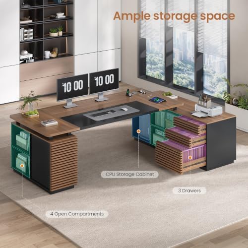 78.7" Executive Desk, Home Office Desk with File Drawers & Storage Shelves