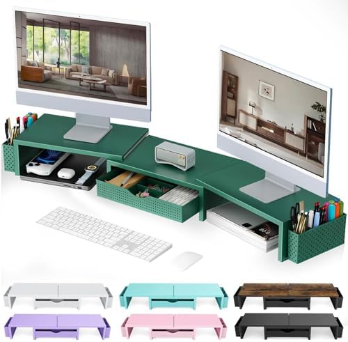 gianotter Dual Monitor Stand Riser With Drawer and 2 Pen Holders