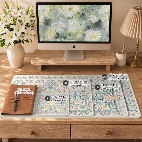 iCasso Aesthetic Desk Mat,31.5x11.8 Mouse Pads,Green Floral