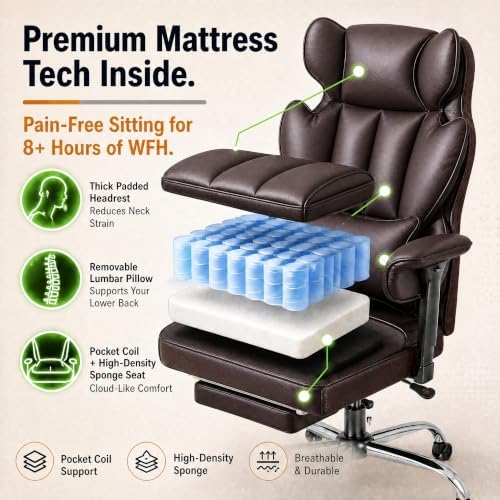 Furmax Big and Tall Office Chair, High Back Gaming Chair with Footrest for Heavy People, 400LBS Ergonomic Comfy Office Chair with Adjustable Armrests for Home Office (Brown)