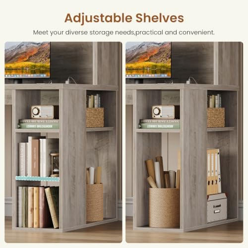 SEDETA 55.1" Farmhouse Desk with Hutch & 3 Storage Drawers