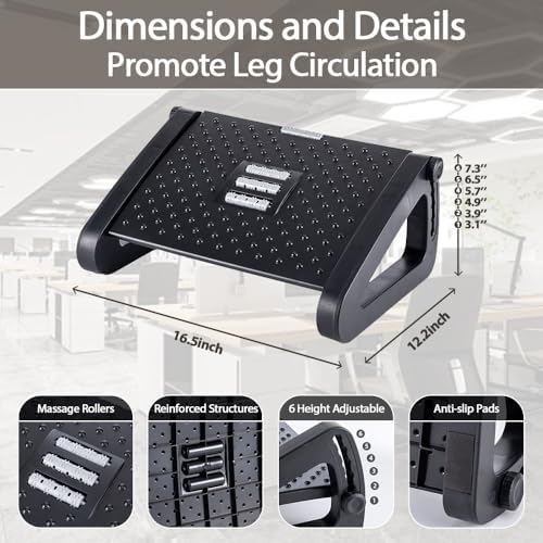 CasaZenith Foot Rest, Six Heights Adjustable Foot Rest Under Desk at Work