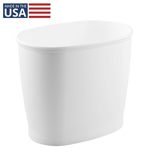iDesign Slim Plastic Bathroom Trash Can, Small Garbage Bin for Bedroom, Office, Desk, Dorm, White