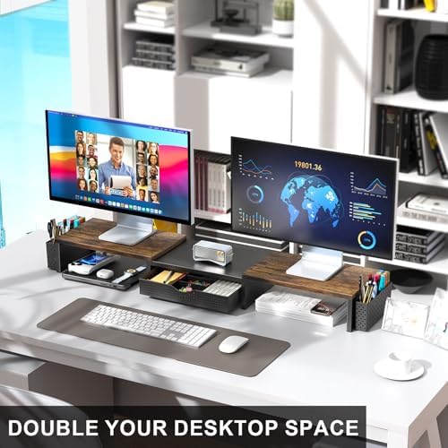 gianotter Dual Monitor Stand Riser With Drawer and 2 Pen Holders