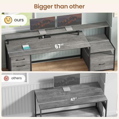 SEDETA 66'' Computer Desk with 5 Drawer, Power Outlet for Home Office