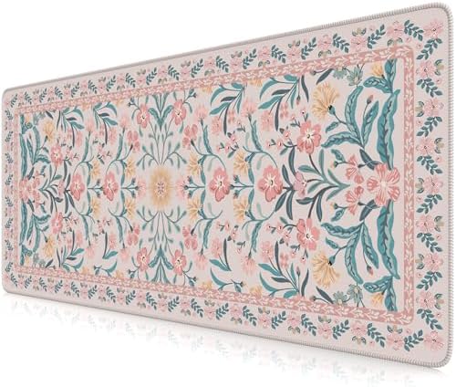 iCasso Aesthetic Desk Mat,31.5x11.8in Mouse Pads, Pink Floral