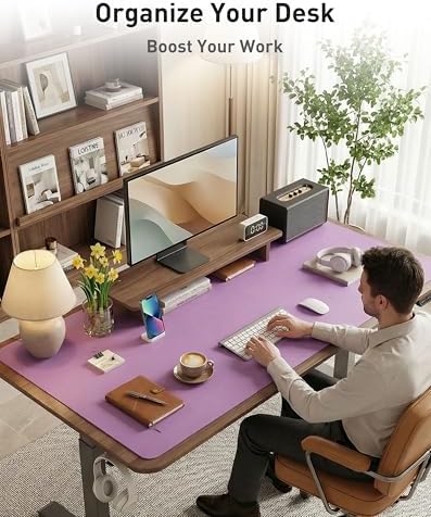 Aothia Faux Leather Desk Mat - Large Mouse Pad, Non-Slip PU Leather Blotter, Waterproof Writing Surface for Office and Home (Iris Violet, 40" x 24")