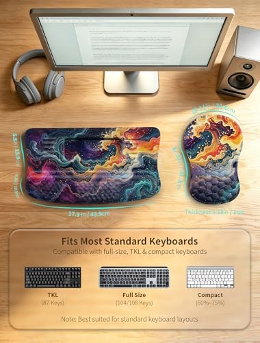 2-in-1 Set, Ergonomic Keyboard Stand with Wrist Rest and Mouse Pad with Wrist Support, Memory Foam for Carpal Tunnel Pain Relief, Improves Wrist Typing Posture, Starry Sky