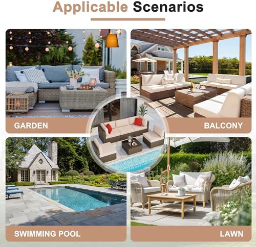 6 Pieces Patio Furniture Set Outdoor Couch Wicker Sectional Sofa, Beige